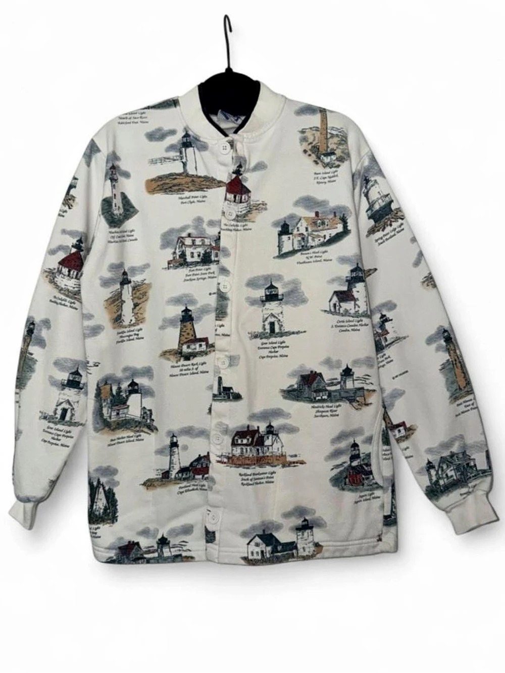 Vintage 90s lighthouse nautical cardigan sweater size medium